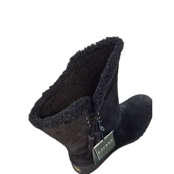 Ralph Lauren Tadina Mid-Calf Winter Boots Womens 8.5B Black Nubuck Lamb Fur Trim - Picture 7 of 16